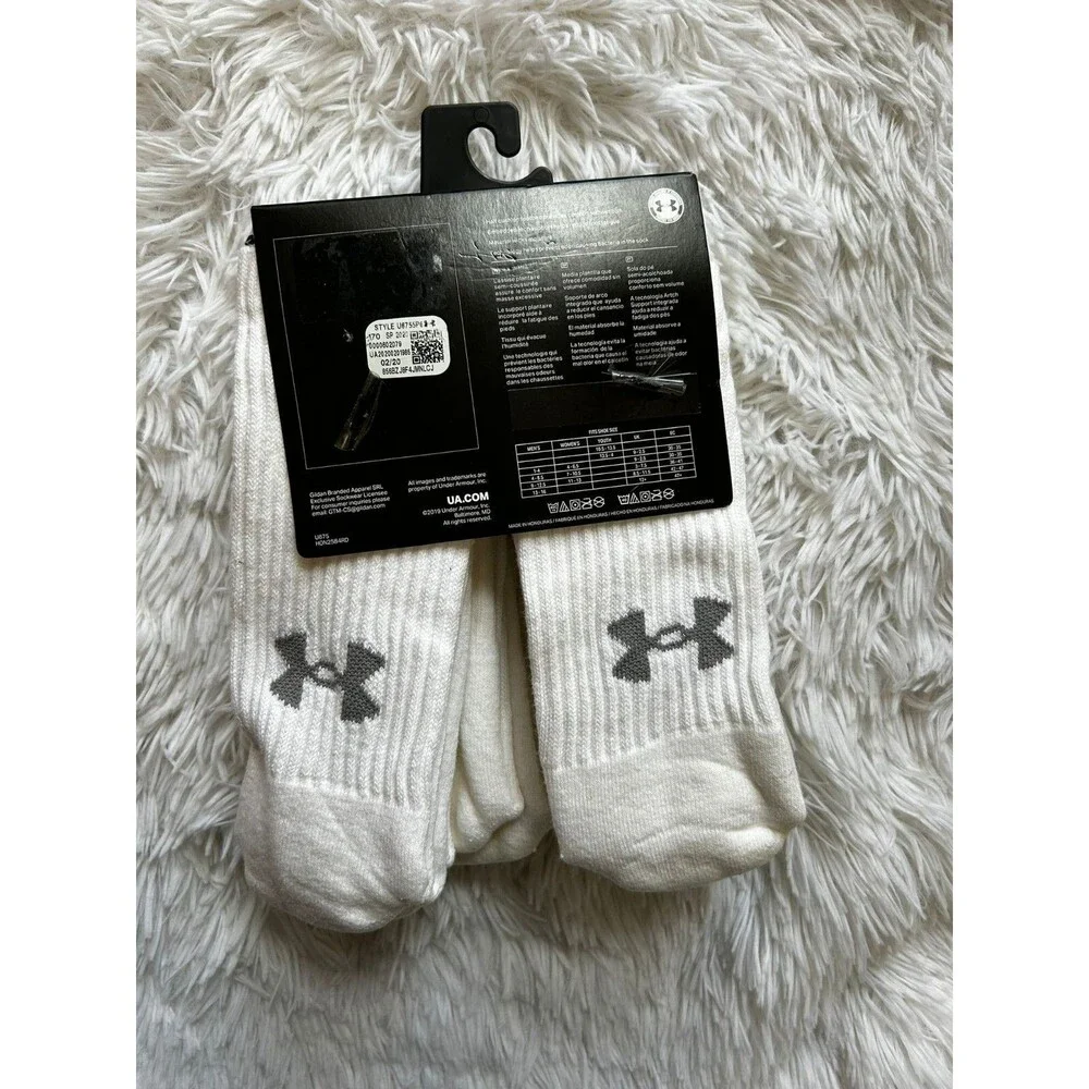 New Under Armour Men’s White Training Cotton Socks,Size 9-12.5,Crew Style(AP)